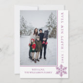 Moderne sneeuwvlok Nieuwjaar fotokaart | magenta Feestdagenkaart (Voorkant)