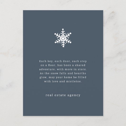 Moderne sneeuwvlok onroerend goed bedrijf feestdagenkaart (Voorkant)