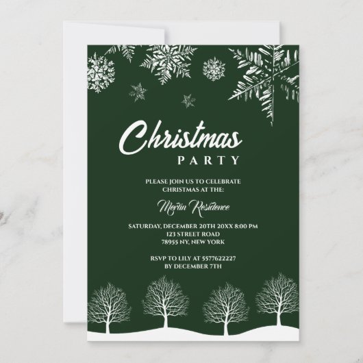 Moderne Sneeuwvlok Pine Navy Winter Kerstfeest Kaart (Voorkant)