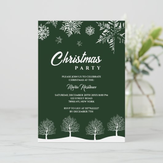 Moderne Sneeuwvlok Pine Navy Winter Kerstfeest Kaart (Staand voorkant)