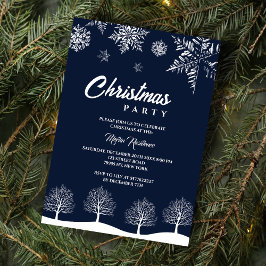 Moderne Sneeuwvlok Pine Navy Winter Kerstfeest Kaart