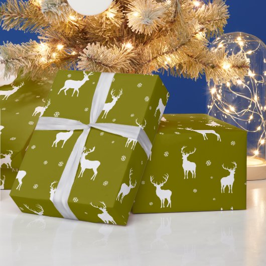 Moderne Sneeuwvlok Rendier Groene Vakantiepatroon Cadeaupapier (Feestdagen)