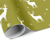 Moderne Sneeuwvlok Rendier Groene Vakantiepatroon Cadeaupapier (Rol Hoek)