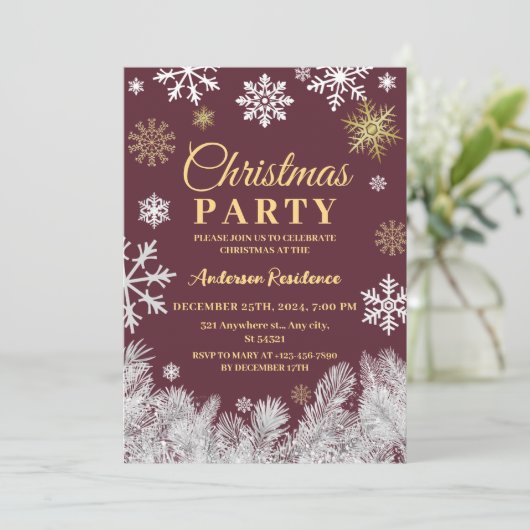 Moderne sneeuwvlok rode winterkerstfeest kaart (Staand voorkant)