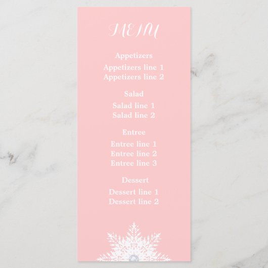 Moderne sneeuwvlok roze, witte bruiloft kaart (Achterkant)