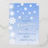 Moderne Sneeuwvlok Sneeuwblauw Winter Kerstfeest Folie Uitnodiging (Voorkant)