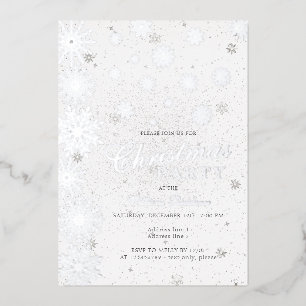 Moderne Sneeuwvlok Sneeuwwitje Winter Kerstfeest Folie Uitnodiging