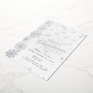 Moderne Sneeuwvlok Sneeuwwitje Winter Kerstfeest Folie Uitnodiging