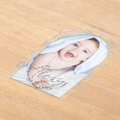 Moderne Sneeuwvlok Winter Foto Geboorteaankondigin Acryl Uitnodigingen (Laagn)