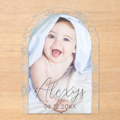 Moderne Sneeuwvlok Winter Foto Geboorteaankondigin Acryl Uitnodigingen (Voorkant)