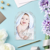 Moderne Sneeuwvlok Winter Foto Geboorteaankondigin Acryl Uitnodigingen (Insitu (Huwelijk))