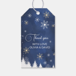 Moderne Sneeuwvlok Winter Marine en Goud Cadeaulabel