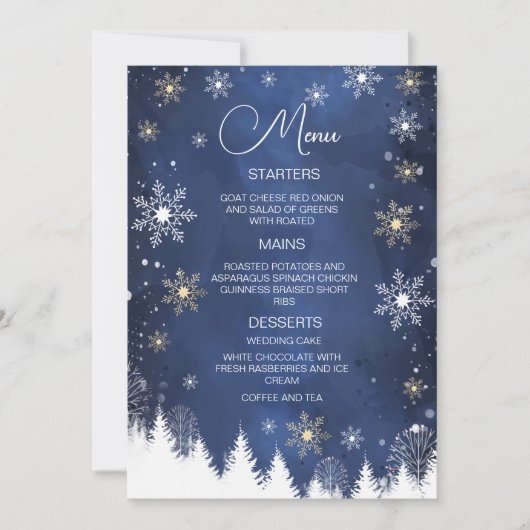 Moderne Sneeuwvlok Winter Marine en Gouden Bruilof Kaart (Voorkant)