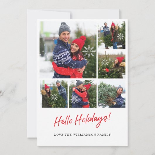 Moderne Sneeuwvlok Zes Foto Collage Raster Foto Feestdagenkaart (Voorkant)
