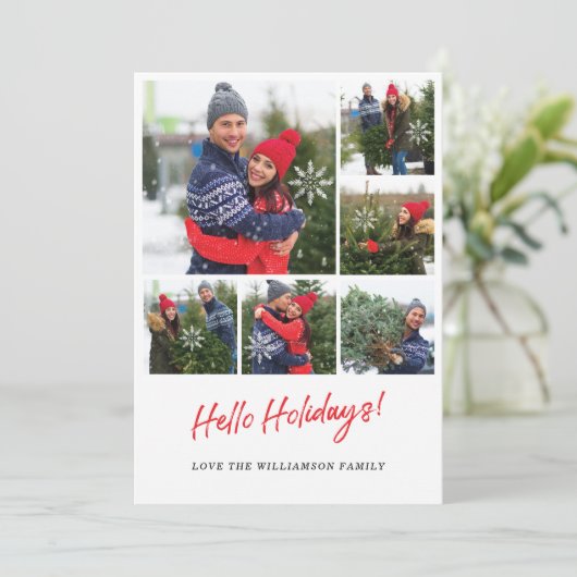 Moderne Sneeuwvlok Zes Foto Collage Raster Foto Feestdagenkaart (Staand voorkant)