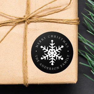 Moderne Sneeuwvlok Zwarte Kerststicker Ronde Sticker