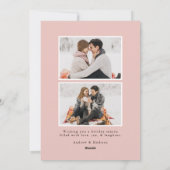 Moderne Sneeuwvlokken Blush Roze Foto Feestdagenkaart (Achterkant)