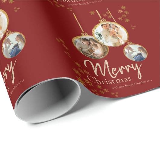 Moderne Sneeuwvlokken Foto Prettig Kerstfeest Cadeaupapier (Rol Hoek)