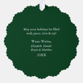 Moderne Sneeuwvlokken Foto Vrolijk Kerstgroen Ornament Kaart (Achterkant)