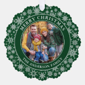 Moderne Sneeuwvlokken Foto Vrolijk Kerstgroen Ornament Kaart (Voorkant)