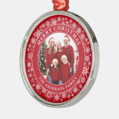 Moderne Sneeuwvlokken Foto Vrolijk Kerstrood Metalen Ornament (Links)