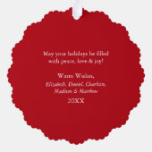 Moderne Sneeuwvlokken Foto Vrolijk Kerstrood Ornament Kaart (Achterkant)