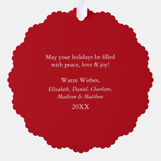 Moderne Sneeuwvlokken Foto Vrolijk Kerstrood Ornament Kaart (Achterkant)