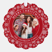 Moderne Sneeuwvlokken Foto Vrolijk Kerstrood Ornament Kaart (Voorkant)