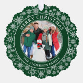 Moderne Sneeuwvlokken Groene Vrolijke Kerstmis Fot Ornament Kaart (Voorkant)