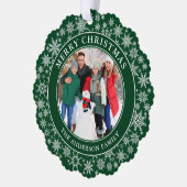 Moderne Sneeuwvlokken Groene Vrolijke Kerstmis Fot Ornament Kaart (Links)