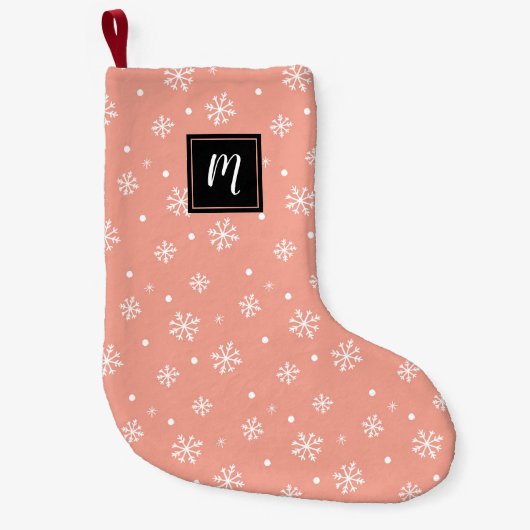 Moderne Sneeuwvlokken Kerstpatroon Monogram Kleine Kerstsok (Voorkant)