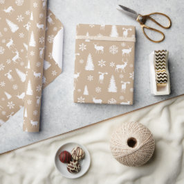 Moderne Sneeuwvlokken Patroon van Witte Herten Cadeaupapier