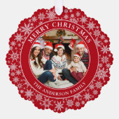 Moderne Sneeuwvlokken Rode Vrolijke Kerstmis Foto Ornament Kaart (Voorkant)