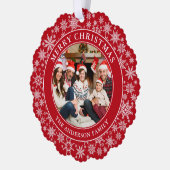 Moderne Sneeuwvlokken Rode Vrolijke Kerstmis Foto Ornament Kaart (Links)