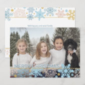 Moderne sneeuwvlokken Roze Blauw Goud Kerst FOTO Feestdagenkaart (Voorkant / Achterkant)