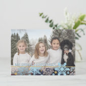 Moderne sneeuwvlokken Roze Blauw Goud Kerst FOTO Feestdagenkaart (Staand voorkant)