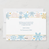 Moderne sneeuwvlokken Roze Blauw Goud Kerst FOTO Feestdagenkaart (Achterkant)