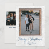 Moderne sneeuwvlokken rustiek hout Lijst vakantief Feestdagenkaart (Voorkant / Achterkant)