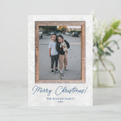 Moderne sneeuwvlokken rustiek hout Lijst vakantief Feestdagenkaart (Staand voorkant)