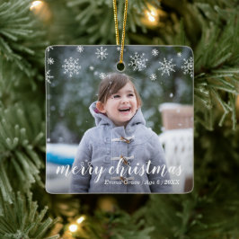 Moderne sneeuwvlokken Schattigee foto Elegante ker Keramisch Ornament