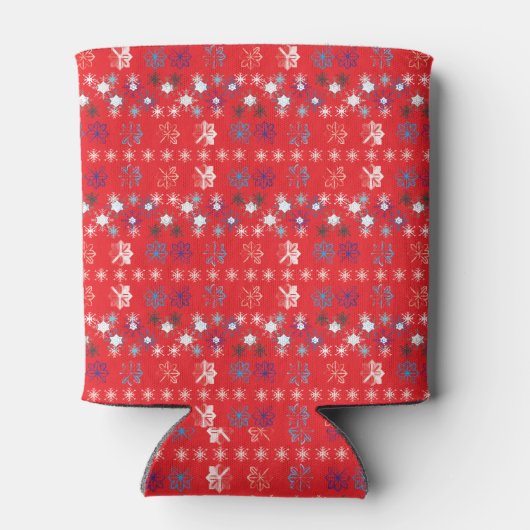 Moderne sneeuwvlokken van de Rode Kerstfeestdag Blikjeskoeler (Achterkant)