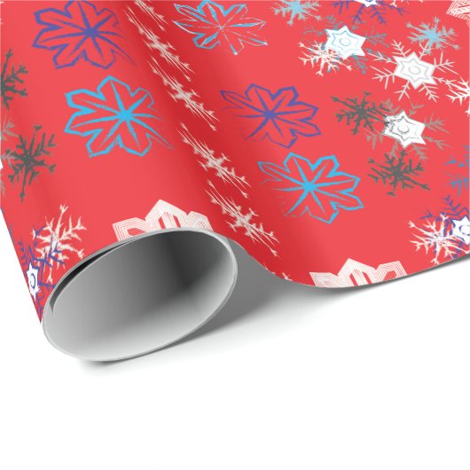 Moderne sneeuwvlokken van de Rode Kerstfeestdag Cadeaupapier (Rol Hoek)