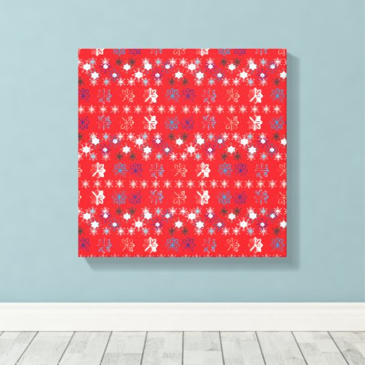 Moderne sneeuwvlokken van de Rode Kerstfeestdag Canvas Afdruk (Insitu (Houten vloer))