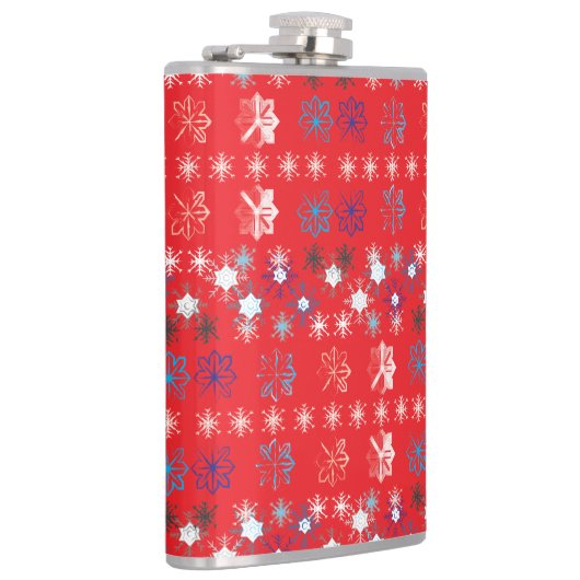 Moderne sneeuwvlokken van de Rode Kerstfeestdag Heupfles (Rechts)