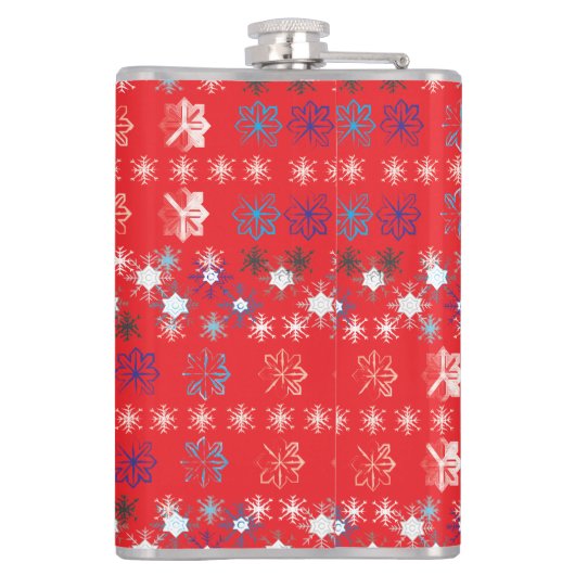 Moderne sneeuwvlokken van de Rode Kerstfeestdag Heupfles (Achterkant)