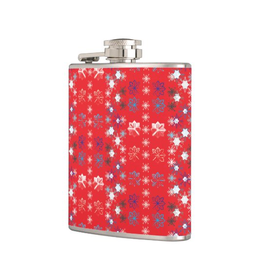 Moderne sneeuwvlokken van de Rode Kerstfeestdag Heupfles (Links)