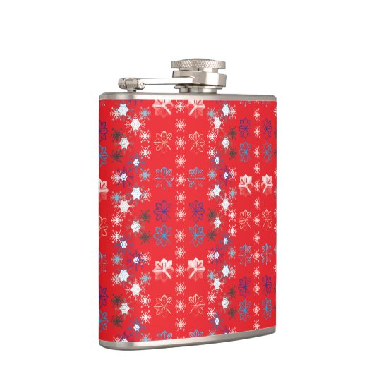 Moderne sneeuwvlokken van de Rode Kerstfeestdag Heupfles (Rechts)