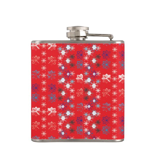 Moderne sneeuwvlokken van de Rode Kerstfeestdag Heupfles (Achterkant)