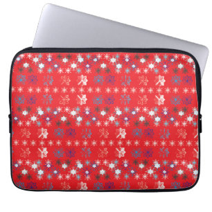 Moderne sneeuwvlokken van de Rode Kerstfeestdag Laptop Sleeve