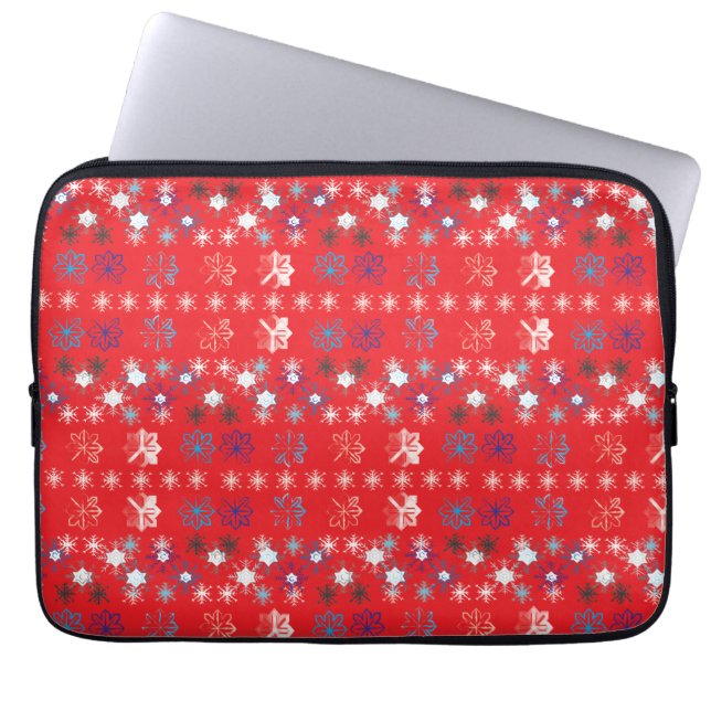 Moderne sneeuwvlokken van de Rode Kerstfeestdag Laptop Sleeve (Voorkant)